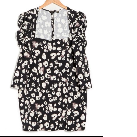 TED BAKER LONDON Florain Square Neck Mini Dress Black White 4 - US LARGE - Picture 2 of 8